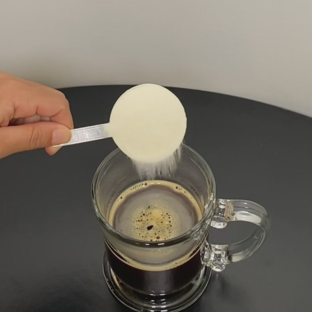 ELEVO Nutrition protein powder on a coffee