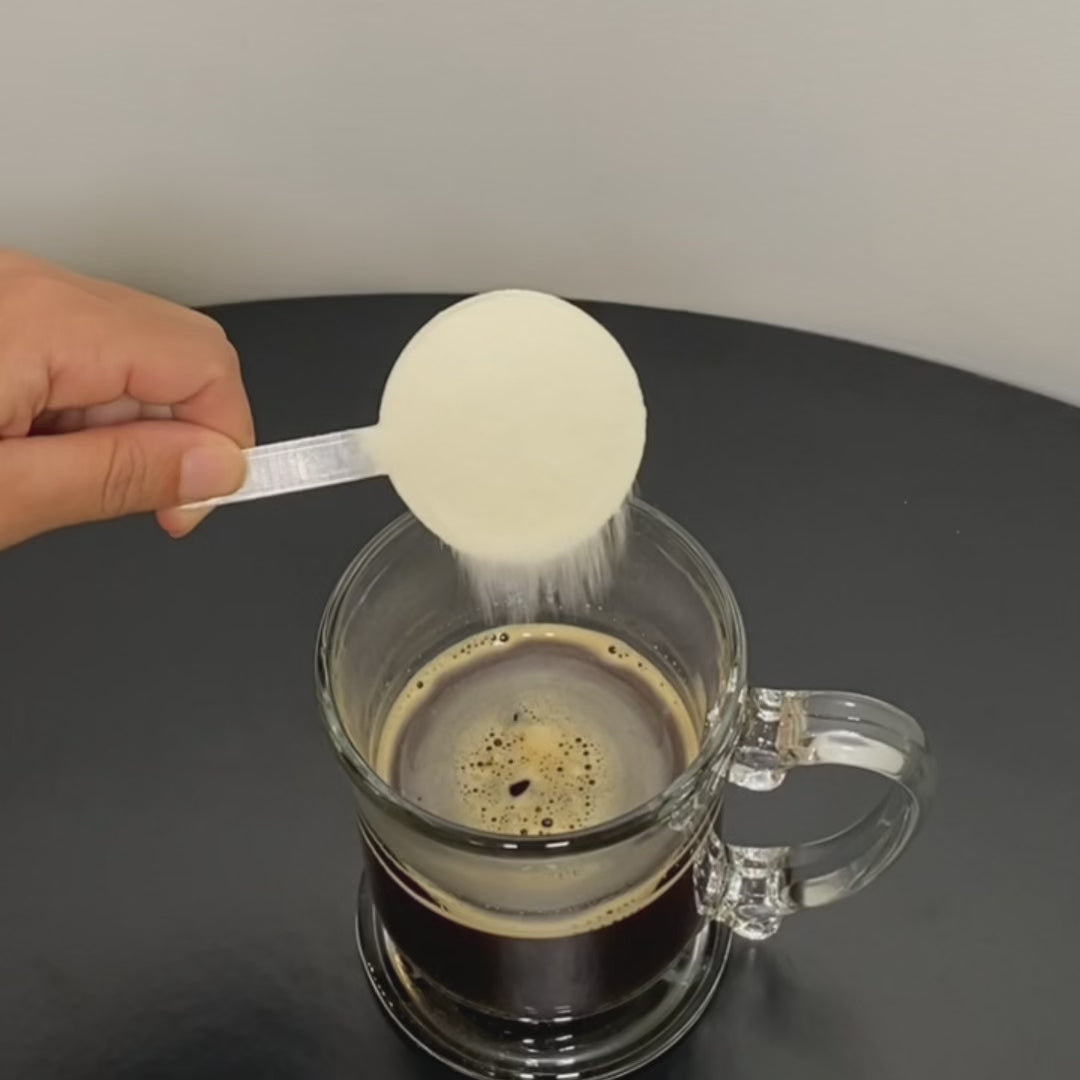 ELEVO Nutrition protein powder on a coffee